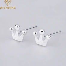 XIYANIKE 925 Plata de Ley nuevo estilo coreano corona pendientes para mujeres pequeños aros simples joyería pareja regalo(China)