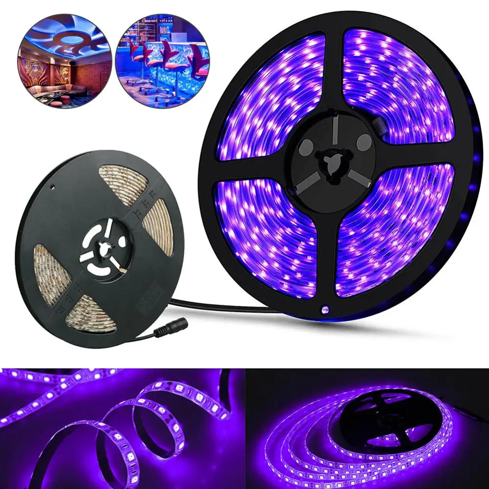 

5M LED Strip Light Ultraviolet 3528 SMD Waterproof IP65 Ribbon Purple Flexible Tape Lamp DC12V For DJ Fluorescence UV Lamp