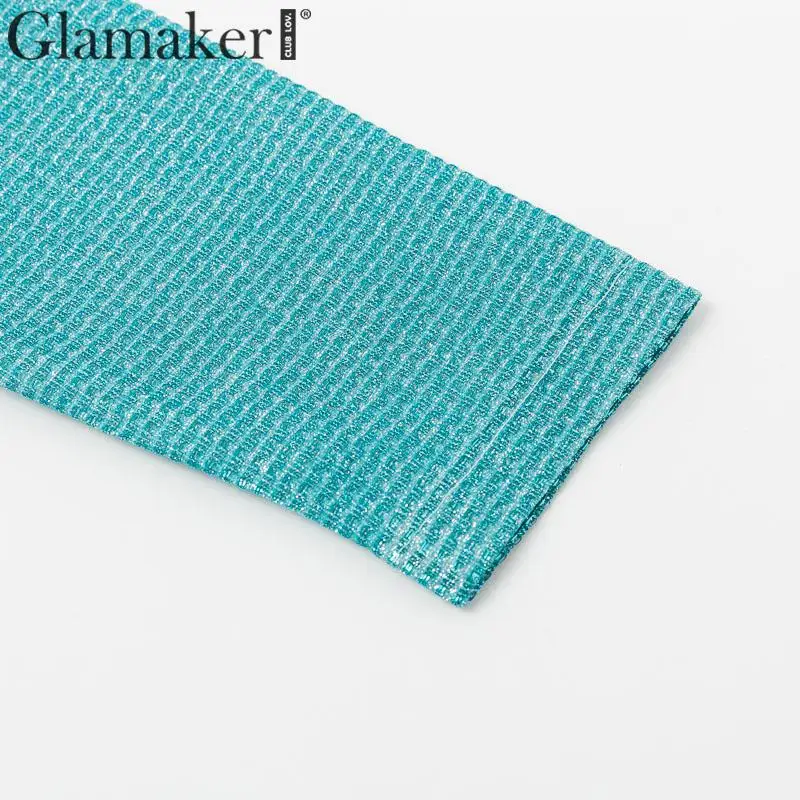 Glamaker, блестящее синее облегающее платье с запахом, элегантное осеннее короткое вечернее платье с оборками, женское платье с v-образным вырезом и пышными рукавами, вечерние платья, Новинка