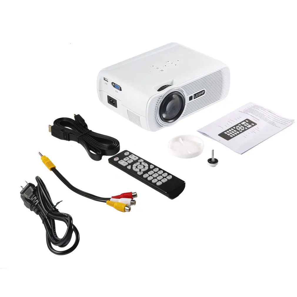 LESHP Portable Multi-media LED Video Projector 1080P HD 1200 LM with Keystone for Office Home Cinema Theater TV Game 1000:1