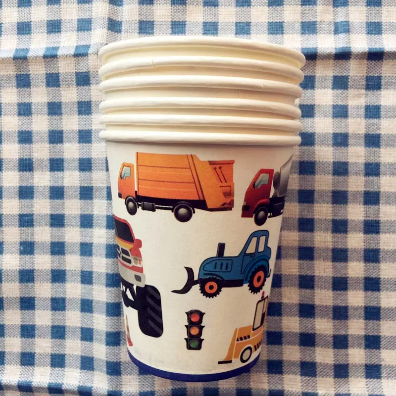 6pcs paper cups Красочные милые Мультяшные автомобили Грузовики напечатаны тема одноразовые столовые приборы Наборы события Декор для вечеринки в честь Дня Рождения наборы; детский душ Fav - Цвет: 6pcs paper cups