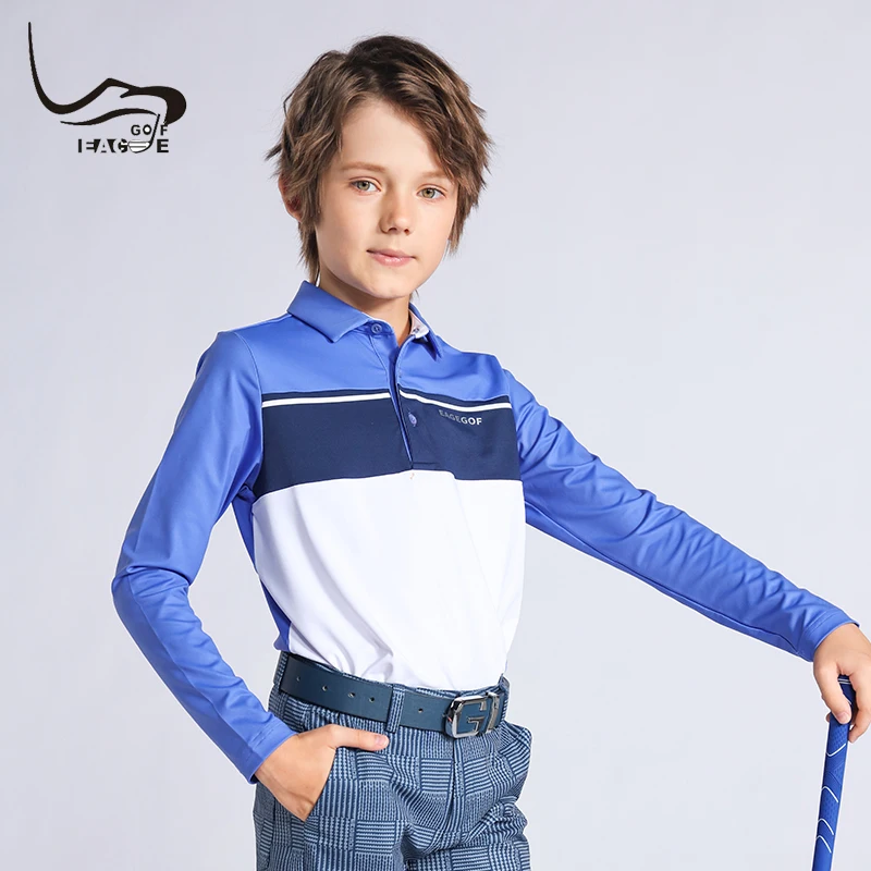 EAGEGOF Boys Long Sleeve T-shirt Fashion Children golf Polos High-end sportswear Coolpass technical fabric