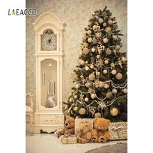 Laeacco Christmas Tree Portrait Photography Backgrounds Personalized Vertical Clock Photographic Backdrops For Photo Studio