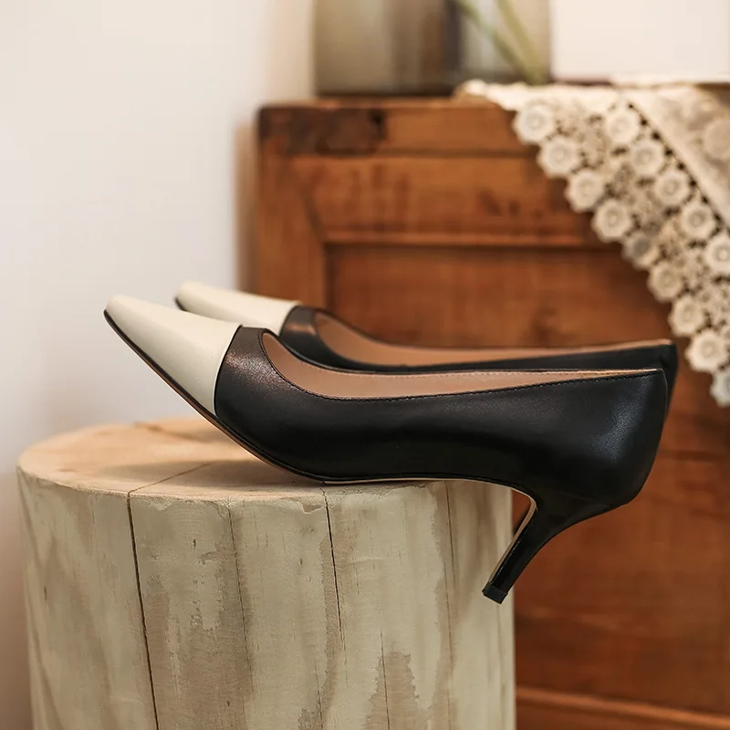 

Inside And Pure Leather Graceful Mixed Colors High Heel Shoes Women's Genuine Leather 2020 Spring And Autumn Pointed-Toe Shoes S