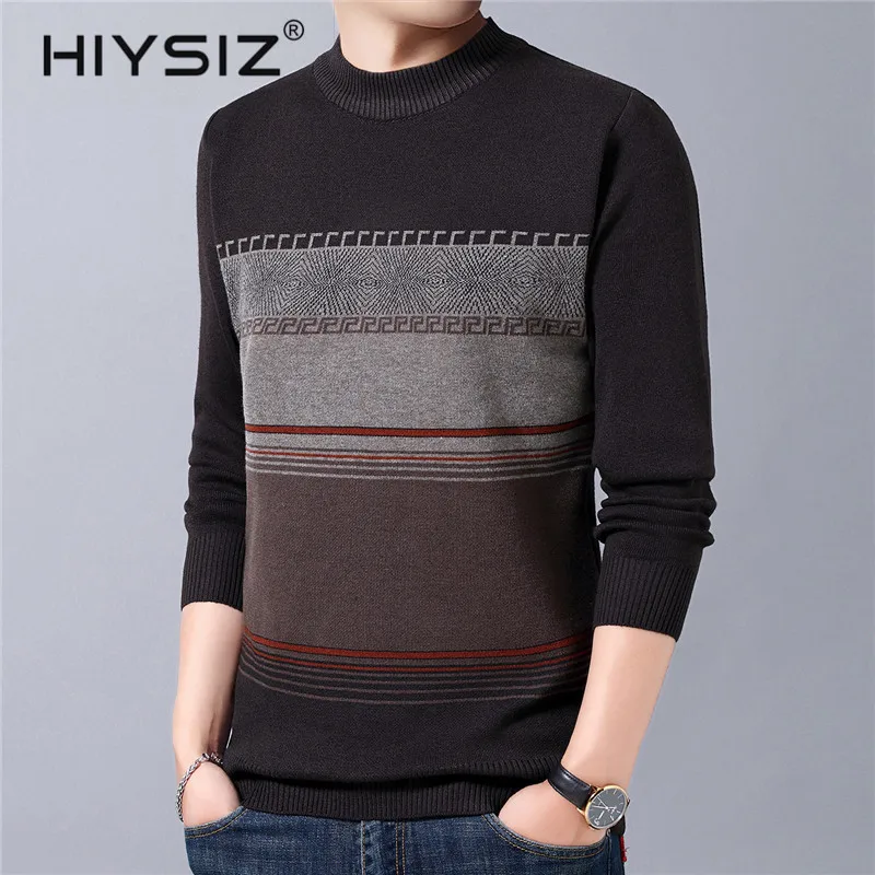 HIYSIZ бренд Pull Homme уличная одежда свитер Мужская одежда Осень Зима Модный Полосатый приталенный свитер с круглым вырезом для мужчин H3013