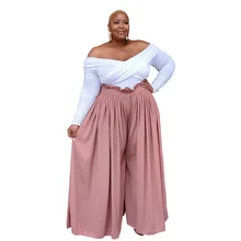 

Plus Size Pleated Wide Leg Pants Women New Fashion Casual Solid Color High Waist Loose Straight Pink Pants Female