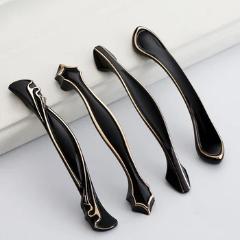 European Style Furniture Cabinet Door Handle Black Bedroom Decorative Knobs Kitchen Cabinet Handles Hardware Accessories