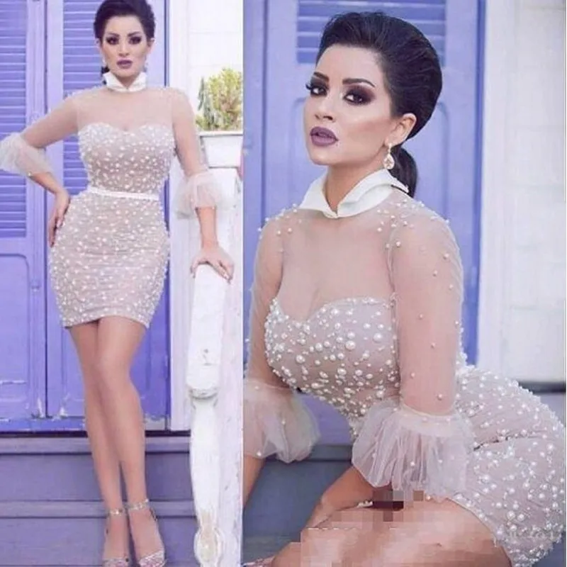 cocktail dress with sheer sleeves