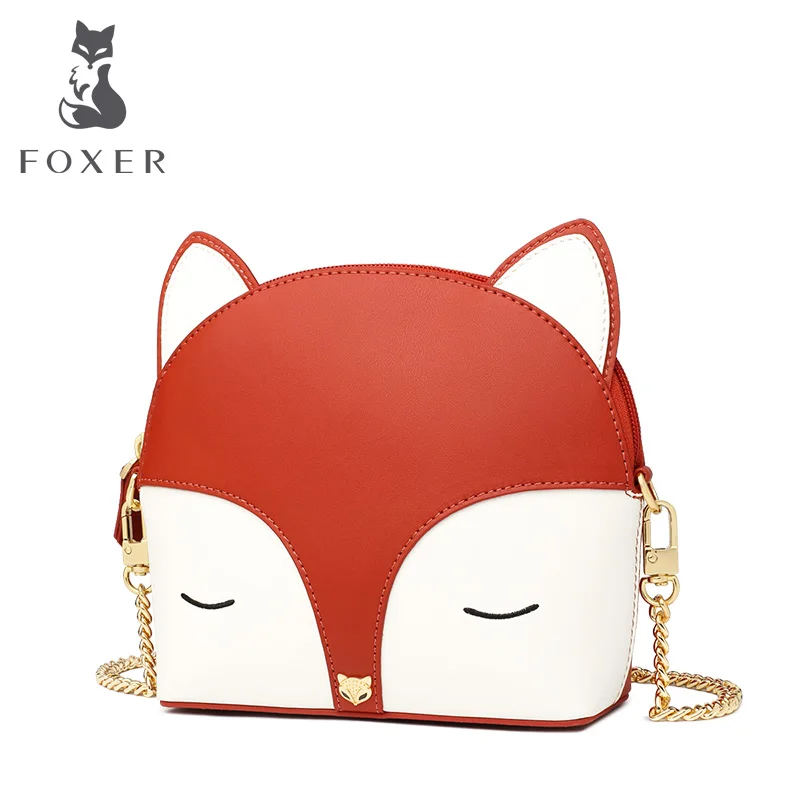 FOXER милая сумка через плечо для девочек смешанных цветов кожа Kawaii сумки на плечо женская сумка на цепочке с принтами животных милый кошелек 954053F