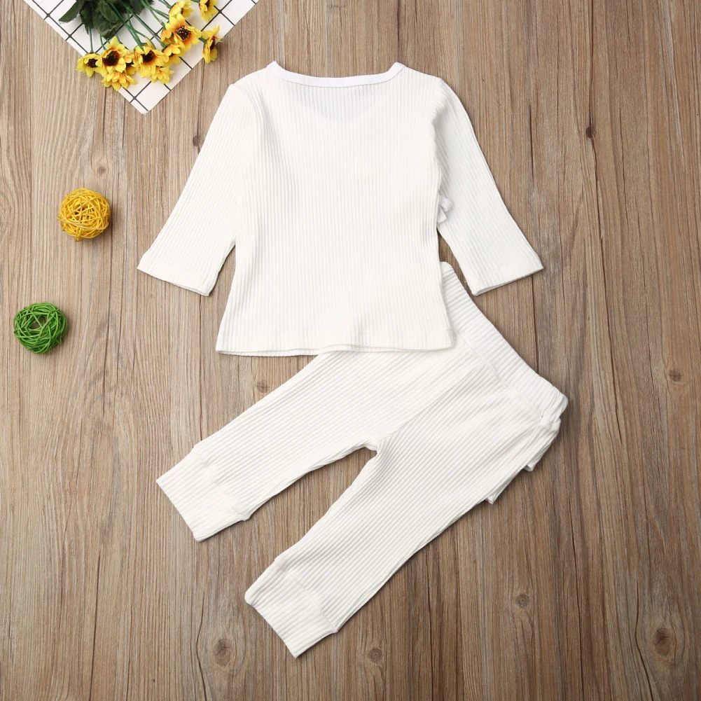 0-24M Infant Baby Girl Clothes Sets Autumn Winter Clothes Solid Ruffle Knitted Tops Leggings Pants Set