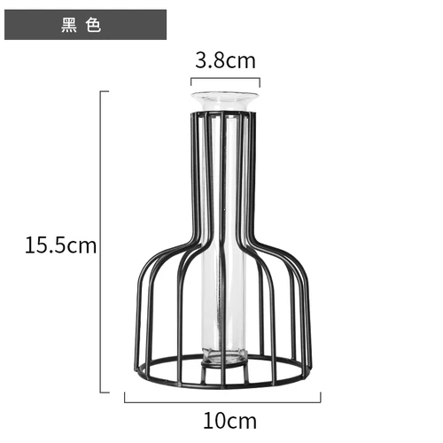 Черный Black Lines Minimalist Abstract Iron Vase Geometric Hydroponic Vase Rack Home Decor Vase Abstract Glass Terrarium Gold Vase - Цвет: Черный