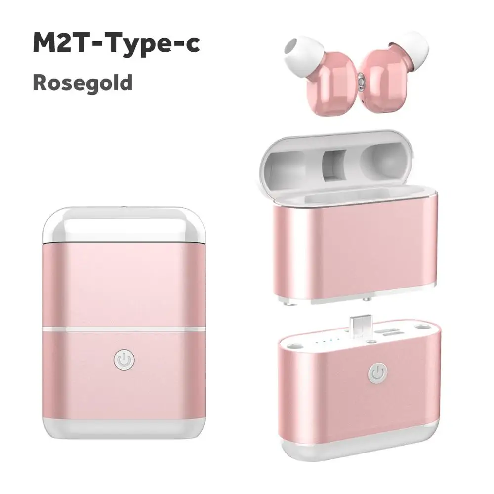 Rose gold-Type-c TWS мини беспроводные Bluetooth наушники 5,0 отдельный дизайн стерео наушники гарнитура наушники с микрофоном для Iphone Xiaomi всех смартфонов - Цвет: Rose gold-Type-c