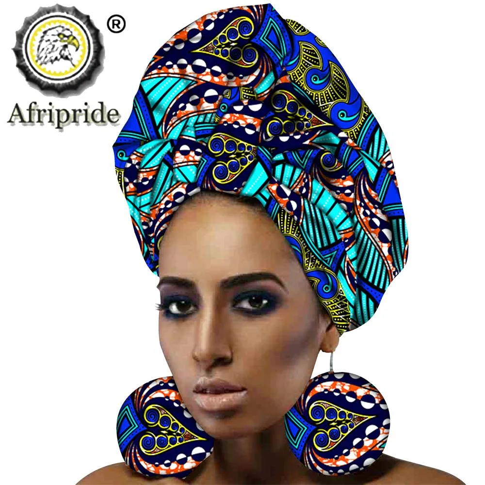 

African Headtie Print Headwrap and Earrings Ankara Wax Fabric Pure Cotton Scarf Kente Scarves Dashiki Printing For Women S20H010