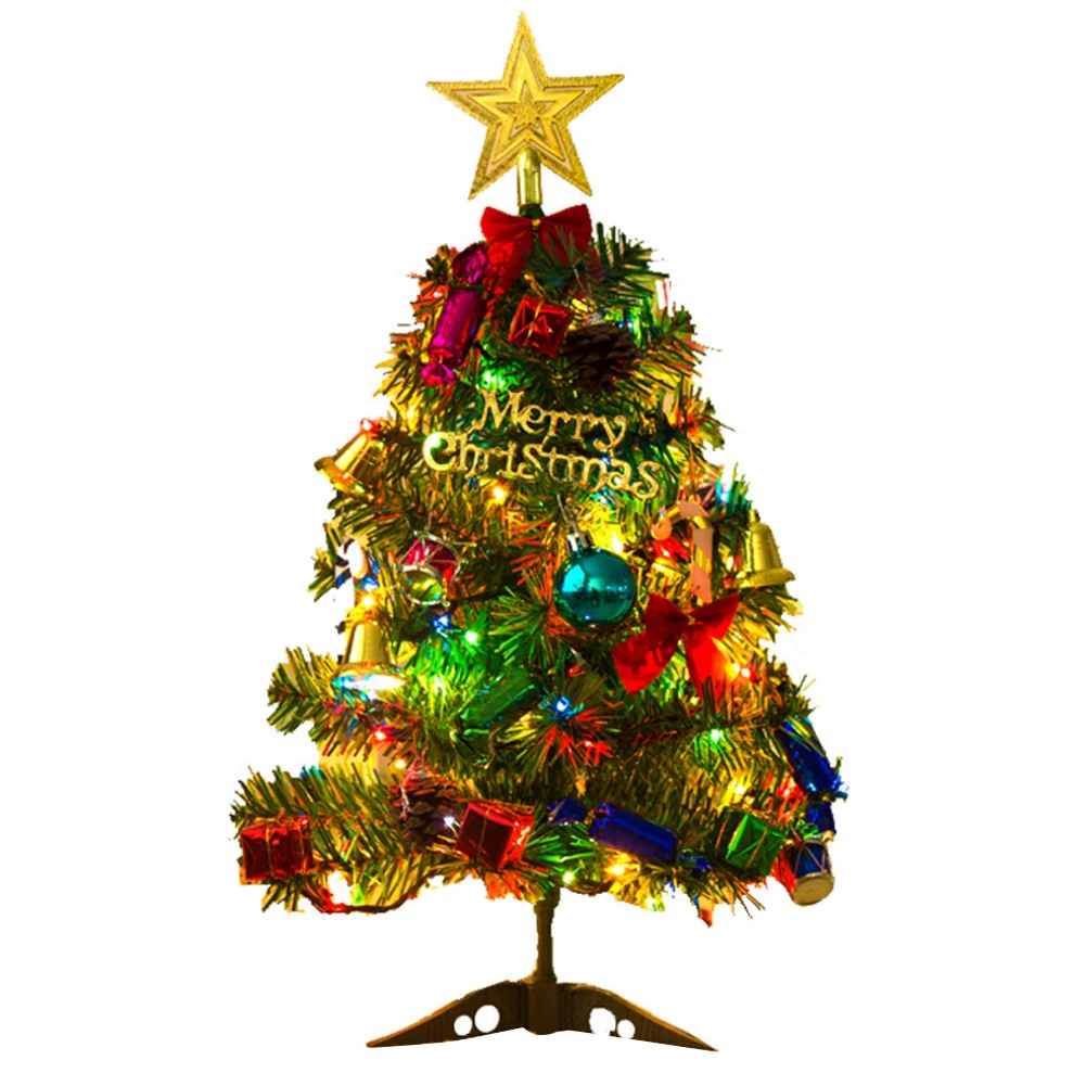 

50cm Christmas Tree with LED Light and Ornament Table Decoration Xmas Party Ornament for Home Office Shop Window