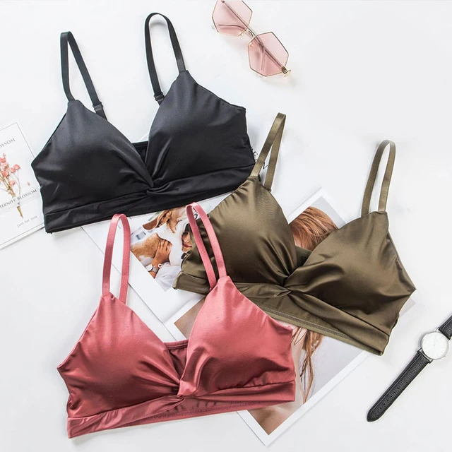 Women's Silk Satin Triangle Bralette Soft Cup Wireless Bra Smooth and  Comfortable Wire Free Bra Top