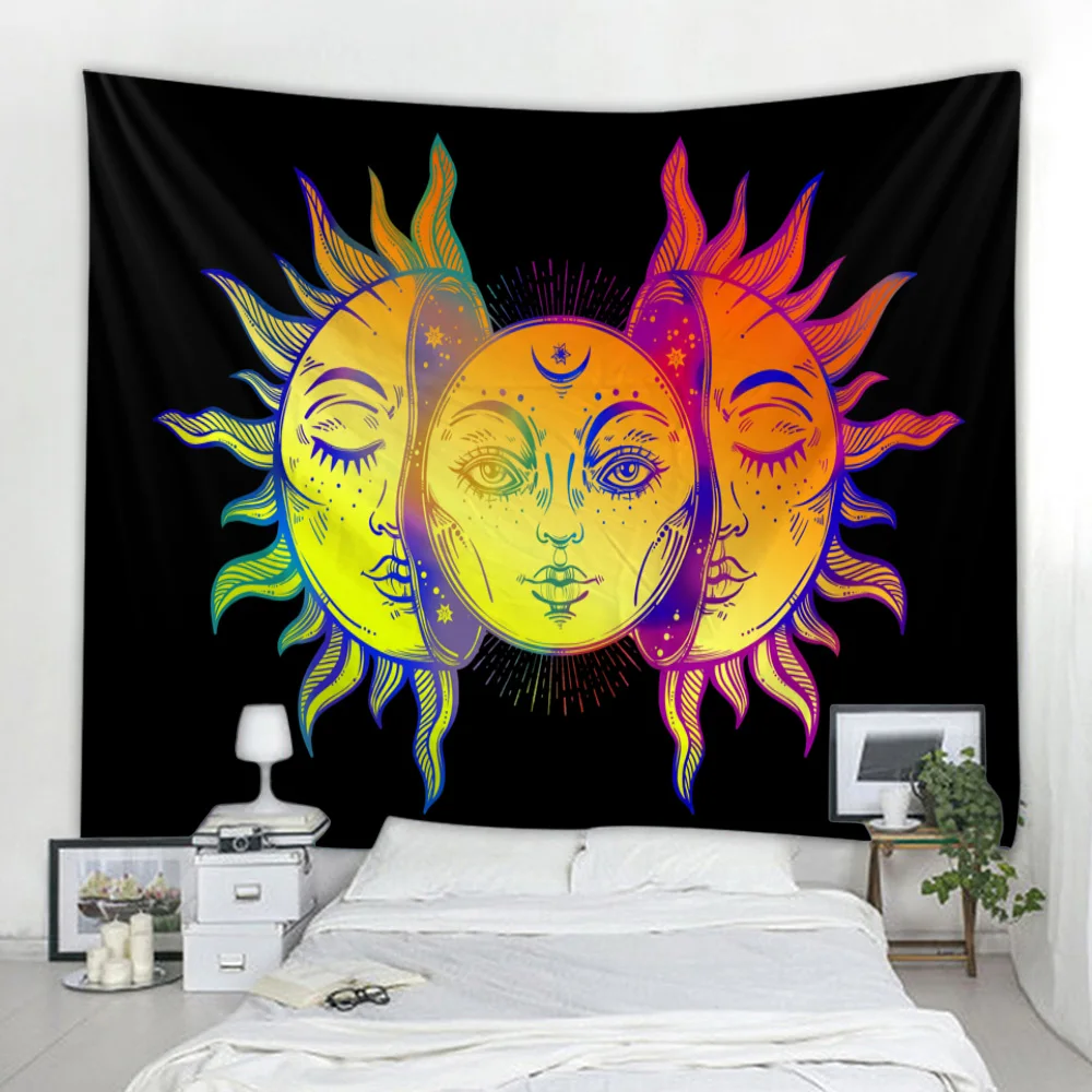 Beautiful psychedelic face printing big wall mounted hippie wall hanging bohemian tapestry mandala art decoratio tapestry decor