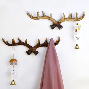 

Vintage Resin Deer Horn Key Hook Wall Mounted Decorative Storage Rack Hanger for Clothes Hat Scarf