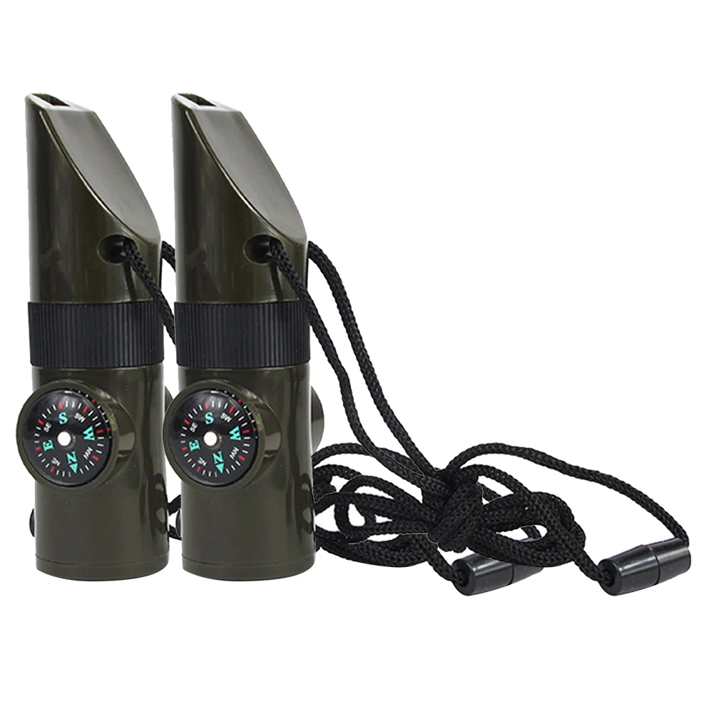 

2Pcs 7 In 1 Multifunctional Outdoor Camping Anti Lost Waterproof Survival Whistle ABS Hiking With Thermometer Reflector Led Tool