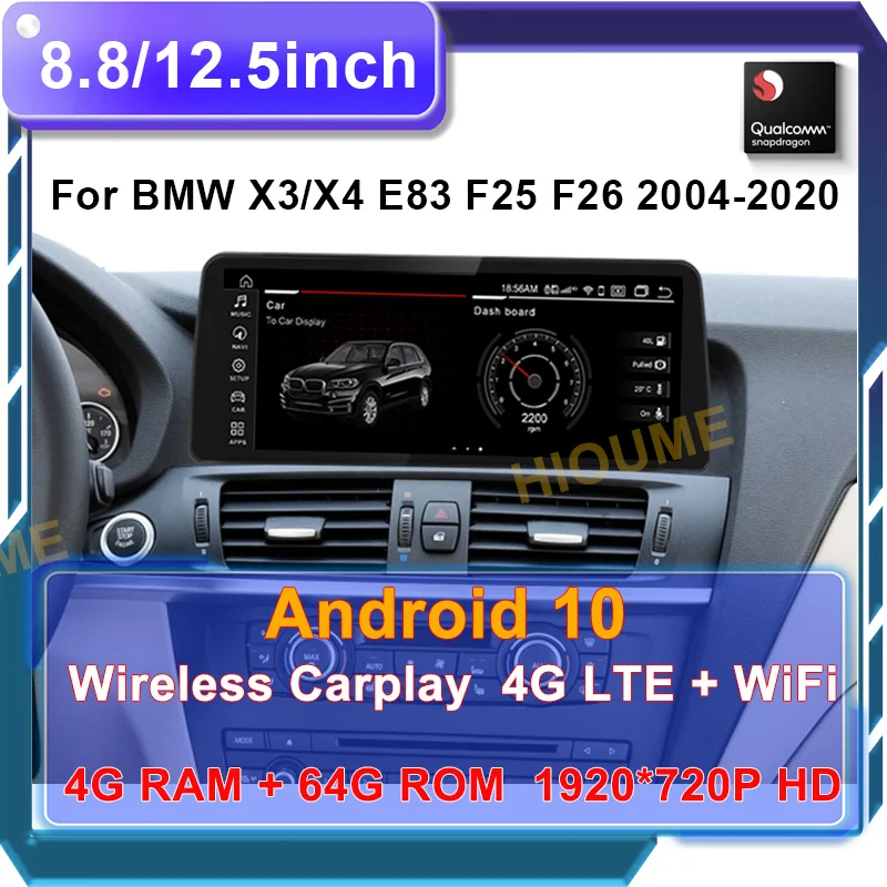 Автомобильный мультимедийный плеер 8 дюйма/12 5 дюйма Snapdragon Android 10 GPS для BMW X3 F25 X4 F26