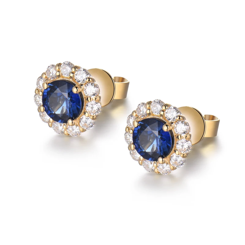 

Earrings For Women Latest Design 18K Yellow Gold 100% Natural Sapphire Gemstone SI Diamonds Female Stud Earrings Jewelry Gift