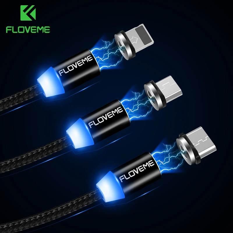 FLOVEME Магнитный кабель 1 м плетеные мобильного светодио дный Тип C Магнит Micro USB