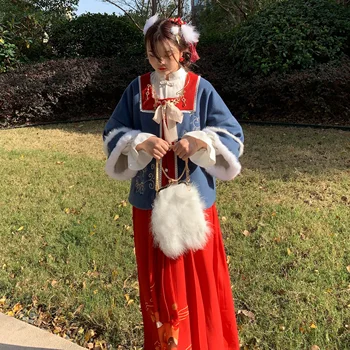 

Chinese style retro Snow White Woolen Coat Embroidered Skirt printing victorian kawaii girl gothic lolita loli keep warm