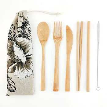 

Bamboo Cutlery Set Reusable Knife,Fork,Spoon6 PCS set Portable Flatware set Reusable Dinnerware Set