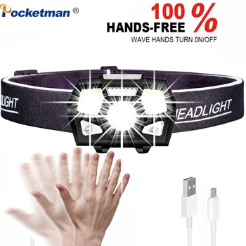 

With induction With USB 5 switch Modes LED Headlamp 　 T6 Black Light emergency waterproof adjustable Built-in battery