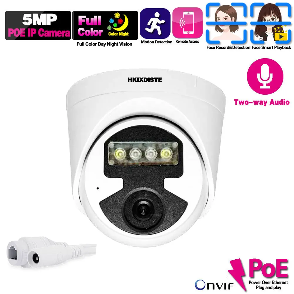 

Onvif HD 5mp IP POE Camera Dome Face Detection CCTV Video Surveillance System Indoor Two-way Audio Smart Home Security Camera IP