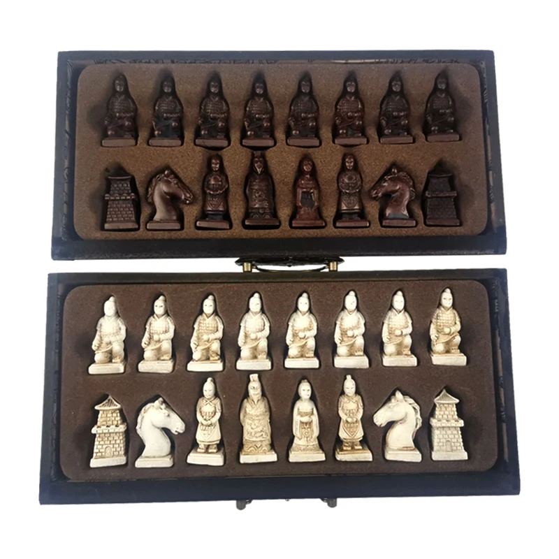 Classic Chinese Terracotta Warriors Wooden Chessboard Puzzle Cartoon Characters Chess Board Game Teenager Adult Birthday Gift