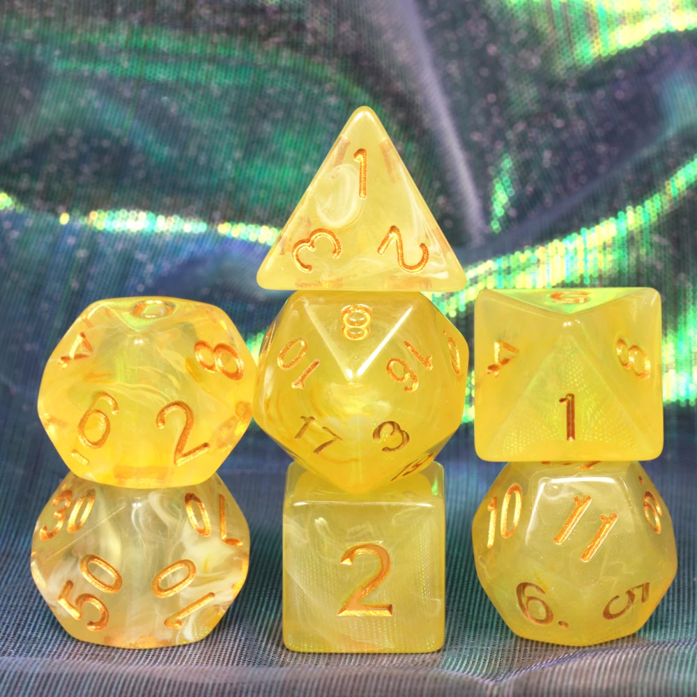Цвет: желтый Забавный абсолютно набор игральных кубиков для Dados nebulary Juegos De Mesa Dados 7 для игры D& d D4 D6 D8 D10 D12 D20 DnD RPG Dice Рождественский подарок - Цвет: Цвет: желтый