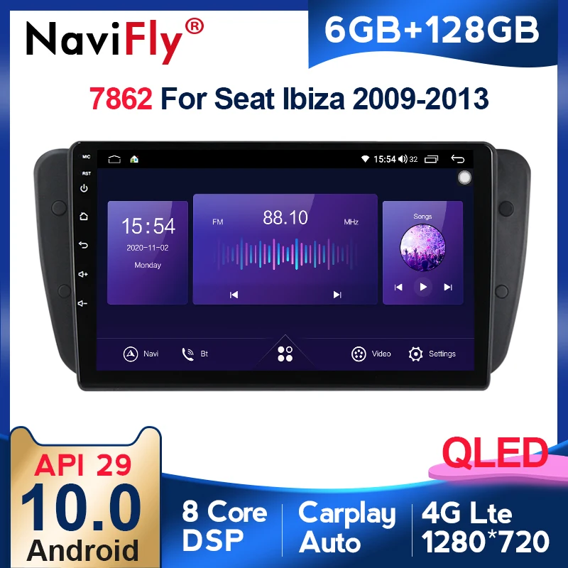 6G + 128G QLED 4G LTE Carplay Android 10 Radio de coche Multimidia reproductor de Video GPS para asiento Ibiza 6j 2009-2013 navegación no 2din dvd