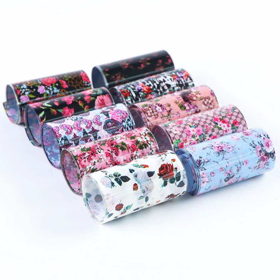 Flower Nail Foils Transfer Decals Wrap Sticker New Design Black Base Manicure Slider (4)