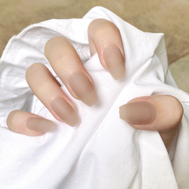 Khaki Pure Color Frosted Ballet matte Fake Nail press on Wearable Detachable Nail Tip Long Healthy full cover for Girl