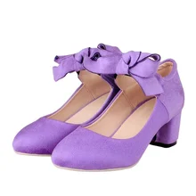 Zapatos de tacón bajo con punta puntiaguda para mujer, de corte bajo calzado femenino, color morado, con lazo de 6cm, color rosa