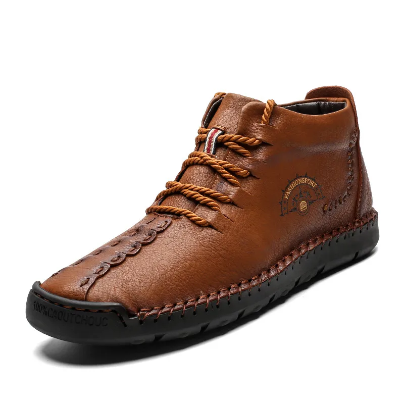 Г. Новые модные мужские ботинки высококачественные зимние ботильоны из спилка теплая плюшевая мужская зимняя обувь на меху, большие размеры 38-48 - Цвет: Dark Brown