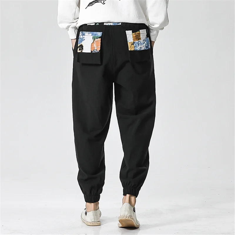 

2020 Chinese-style Spring And Summer New Style Men Cotton Linen Pant Beam Leg Casual Pants Harem Pants Sub-Pocket Contrast Color