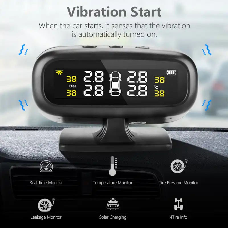 Pceewtyt Solar Tpms Car Tire Pressure Alarm Monitoring System 4 External Automatic Alarm System Tire Pressure Temperature Warning