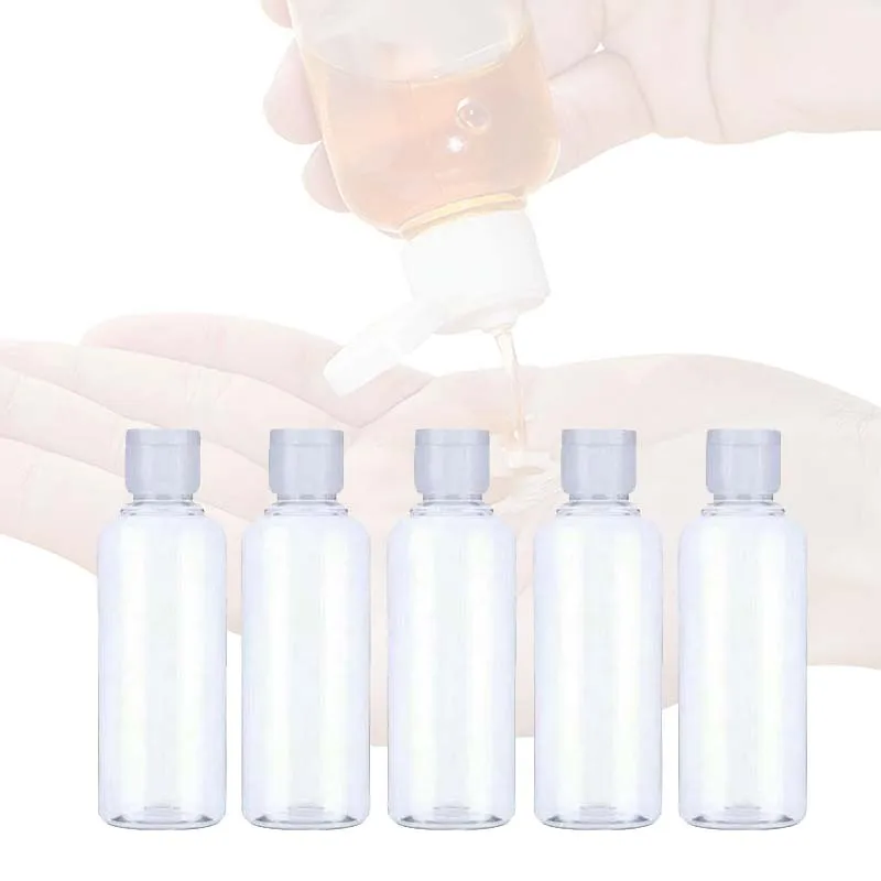 5x 100ml Plastic Clear Flip Bottles Travel Shampoo Lotion Cosmetic Container Clear White 100ml Plastic Clear Flip Bottles Kit