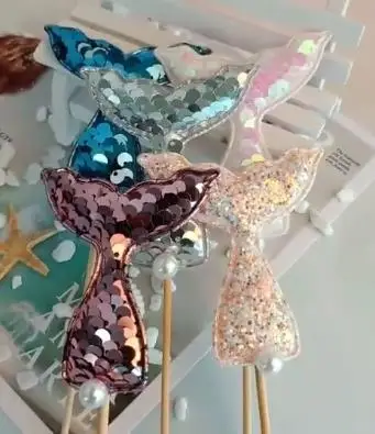 Marine Theme Cake Decoration Shiny Sequin Pearl Mermaid Tail Cake Cupcake Toppers Cookie Jelly Sugar Crafts Party DIY Decor