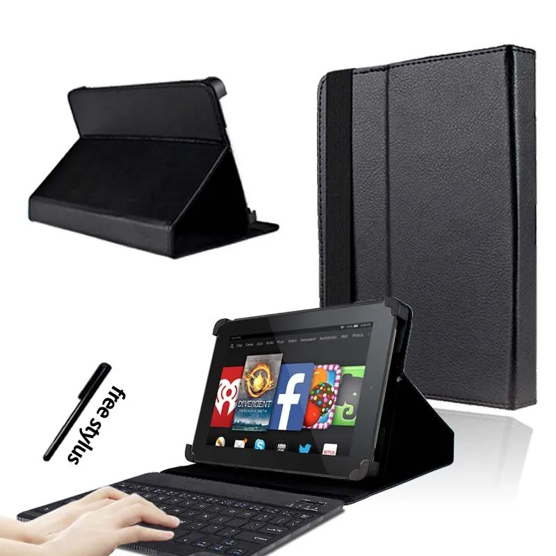 Black KK&LL для Amazon Fire 7(5/7/9th Gen, выпуска) с Alexa Bluetooth клавиатура+ Кожаная подставка для планшета Чехол-книжка - Цвет: Black