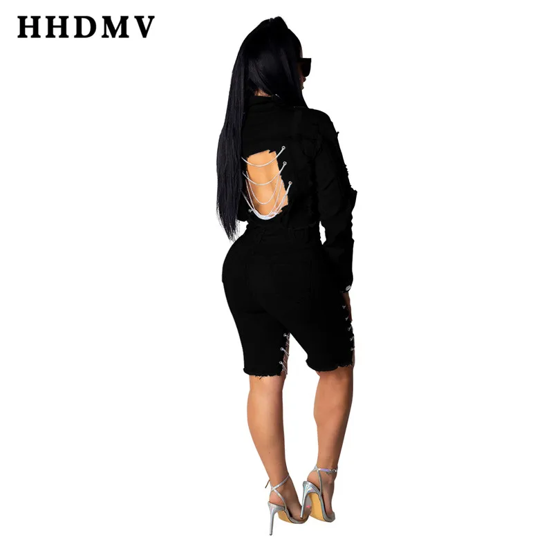 HHDMV новые женские модные джинсовые штаны с высокой талией и карманами, рваные джинсовые брюки до колена GME1237