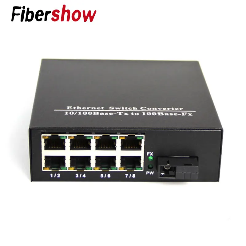 10/100 м коммутатор для высокоскоростной сети Ethernet 8 RJ45 1 волоконный порт конвертер волоконно-оптический медиа конвертер одиночный режим