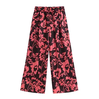 

2020 Women Chic Fashion Floral Print Pockets Pants Vintage Elegant Elastic Waist Drawstring Tied Ankle Trousers