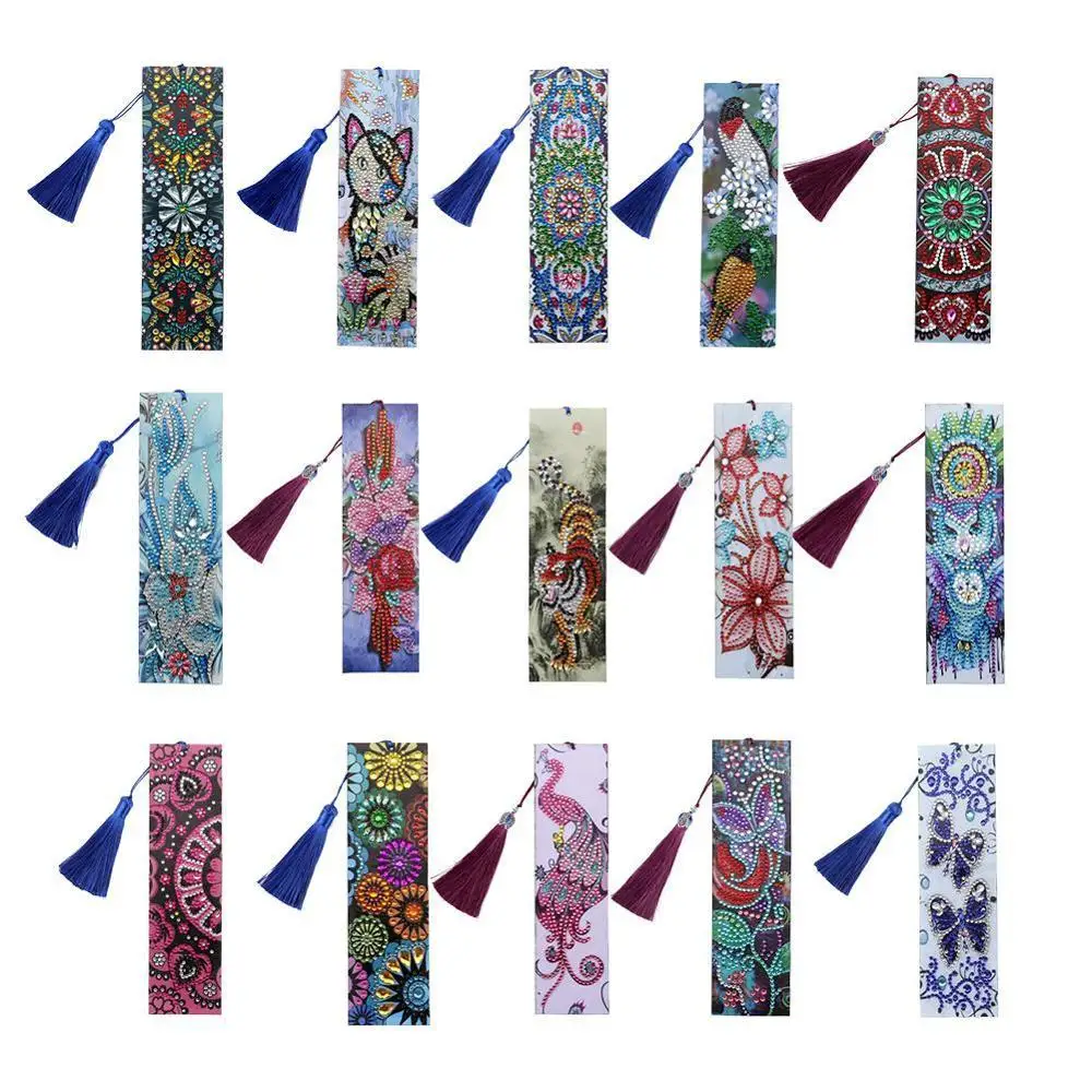 5D DIY Diamond Painting Leather Bookmark Tassel Book Marks Special Shaped Diamond Embroidery DIY Craft