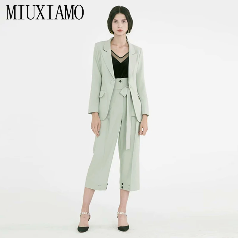 

MIUXIMAO Top Quality Fall Winter 2019 Runway Designer Blazer Jacket+Pants Women's Overcoat Suit vestidos