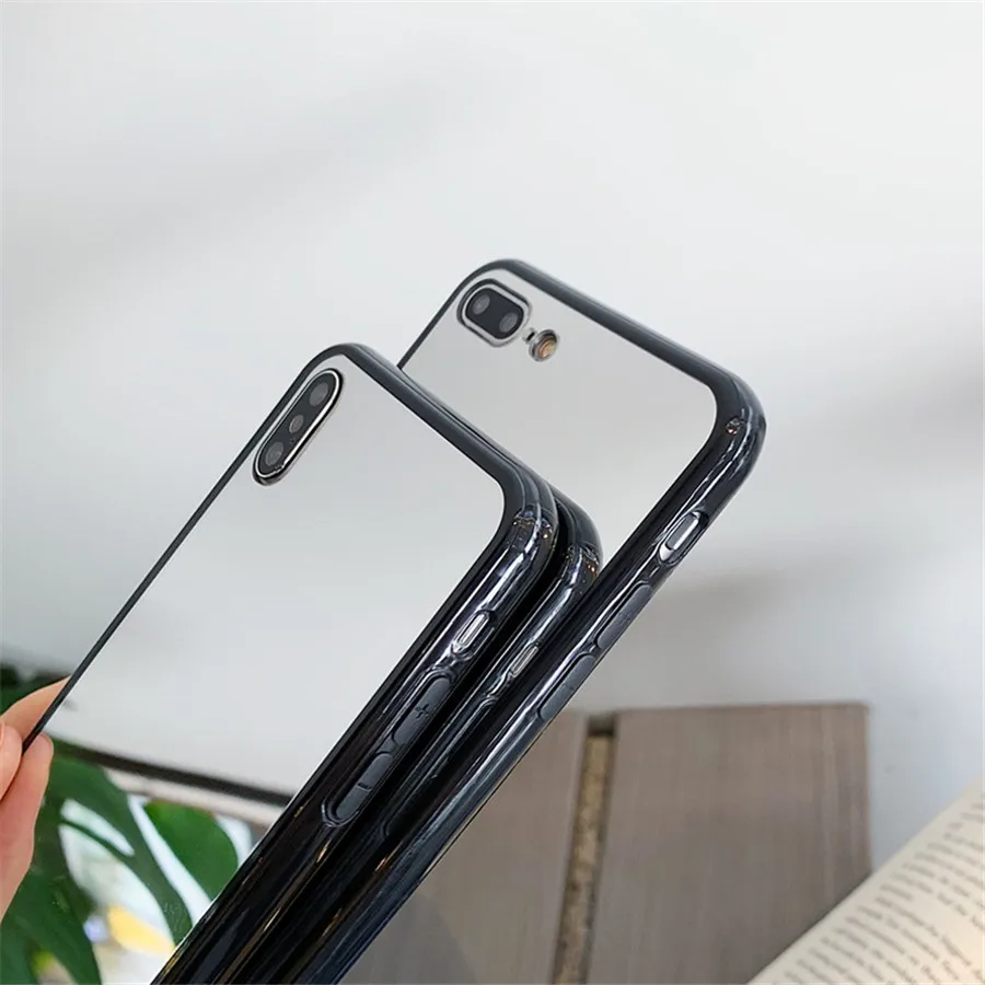 

Acrylic Makeup Mirror Phone Back Case For iPhone 11 2019 X XI Max Case Soft TPU Border Cover For iPhone XS Max XR 6 6S 7 8 Plus