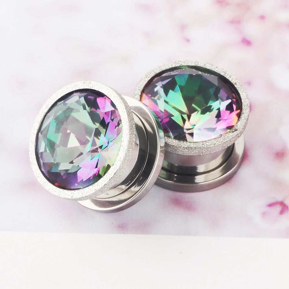 Steel Dark Light Crystal Zircon Ear Tunnel Plugs Vintage Lace Single Flared Ear Flesh Gauges Expander Body Piercing Jewelry