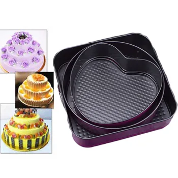 

3Pcs/Set Carbon Steel Heart Round Square Shape Cake Mold Dessert Baking Tool Set Stainless Steel Baking Moulds Kitchen Dessert C