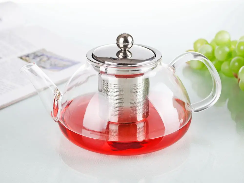 Виды ручной жаростойкого прозрачного стеклянного чайника с заваркой из нержавеющей стали - Цвет: 010 1000ml